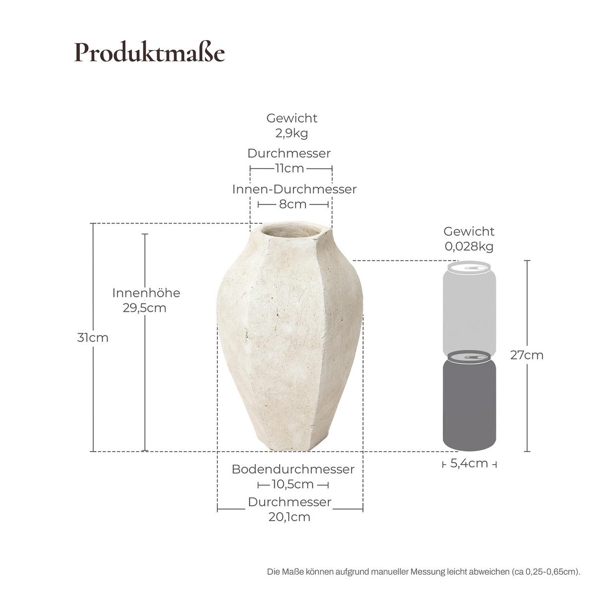 KERAMIKVASE cremeweiß, H 31 cm - Beige, Keramik (31cm) - Hometopia