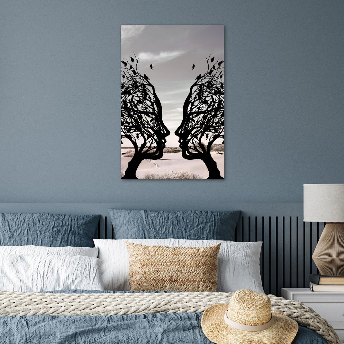 POSTER Strand - Meer - Menschen - Baum - Moderne Kunst Wanddeko 40x60 cm - Hellgrau, Papier (40/60/0.1cm) - MuchoWow