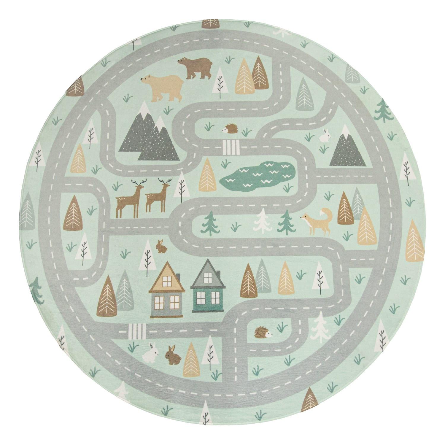 KINDERTEPPICH Waschbar, mit Waldwege‑Muster, Türkis, Ø 150 cm - Blau, Textil (150/150cm) - KADIMA DESIGN