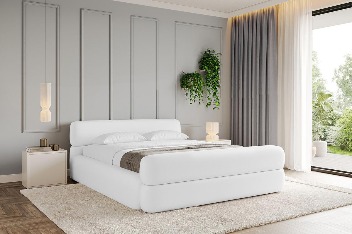 POLSTERBETT mit Bettkasten, Fußteil und Lattenrost, Boxbett mit Matratze H3/H4 - ENORA-Z-V1 180x200 Weiß Kunstleder - Weiß Hochglanz, Holzwerkstoff/Textil (180/200cm) - ALTDECOR