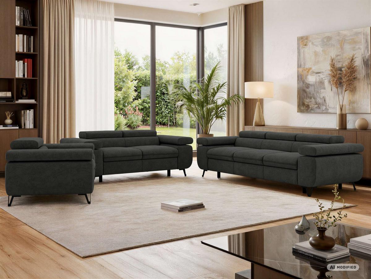 SITZGARNITUR PETER 1+2+3 - Dunkelgrau Stukture - Dunkelgrau/Graphitfarben, Textil/Metall (262/76/99cm) - MKS