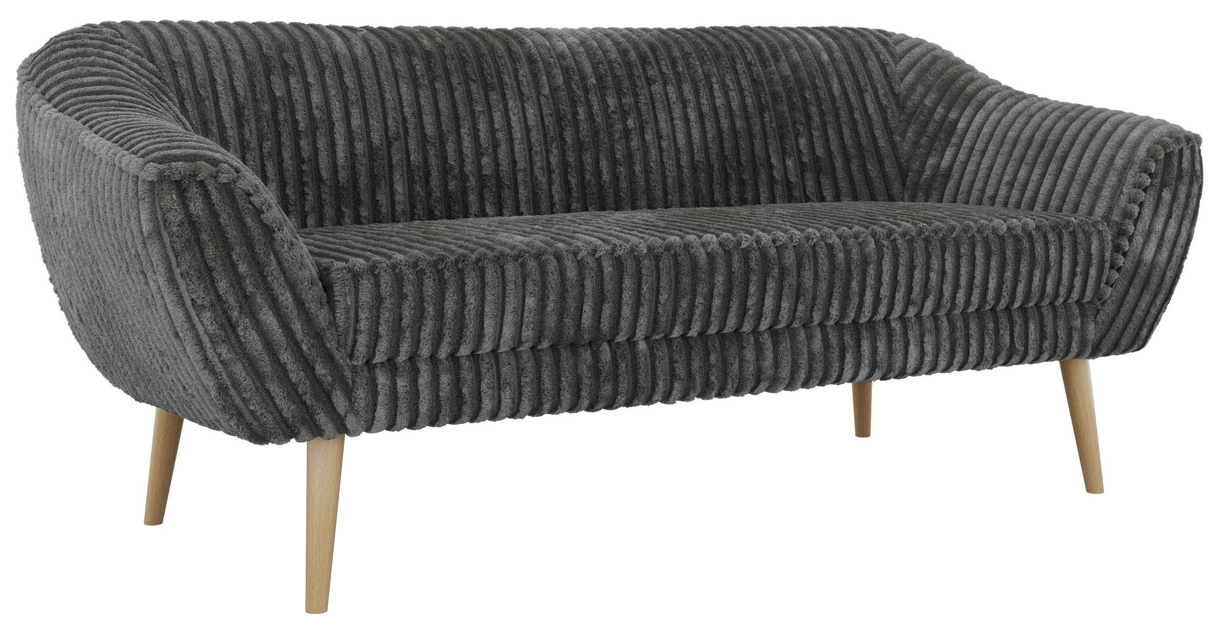 3-SITZER-SOFA PIRS - Grau Cord - Holzbeine - Buchefarben/Grau, Holzwerkstoff/Textil (180/75/74cm) - MKS