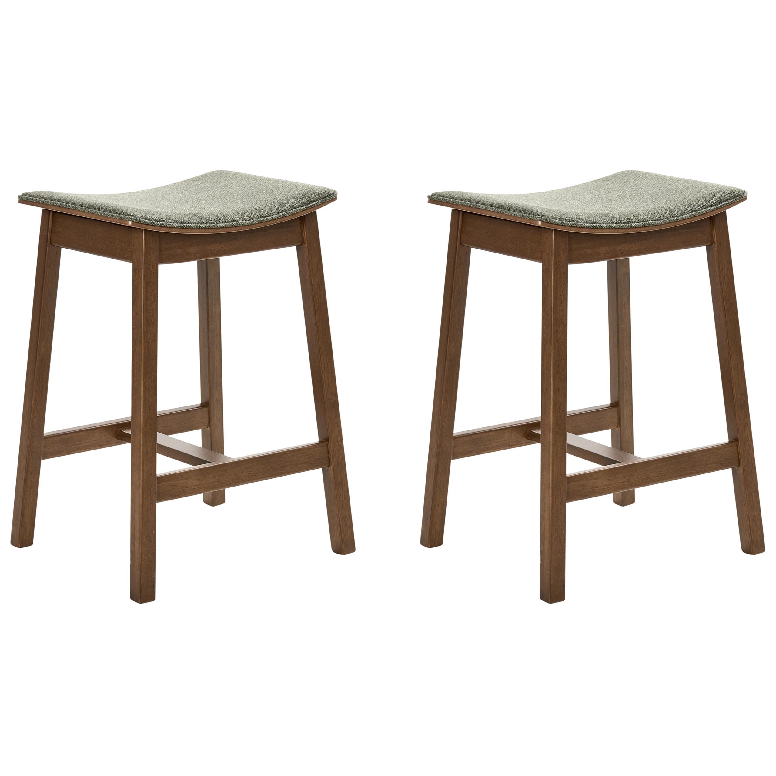 BARHOCKER 2er-Set Dunkelbraun/Grün Dixon - Dunkelbraun/Grün, Holz (45/63/39cm) - Beliani