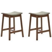 BARHOCKER 2er-Set Dunkelbraun/Grün Dixon - Dunkelbraun/Grün, Holz (45/63/39cm) - Beliani