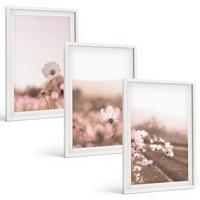 BILDER SET 3er Set - 40x60 cm Weißer Rahmen - Sommerlandschaften mit Wildblumenwiesen - Weiß, Kunststoff (40/60cm) - TULUP