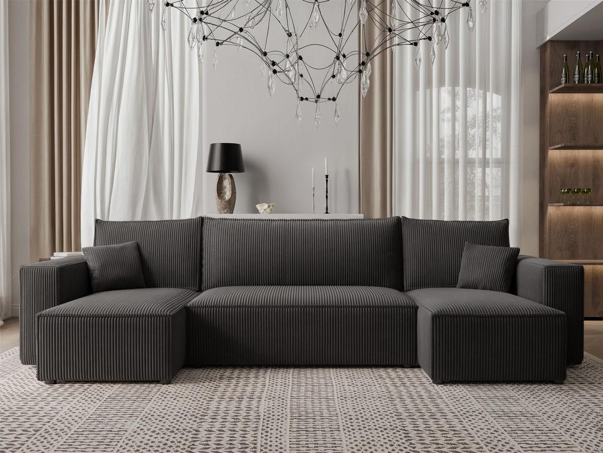 WOHNLANDSCHAFT Adara Schlaffunktion - Schwarz, Holzwerkstoff/Textil (312/83/145cm) - Fun Möbel