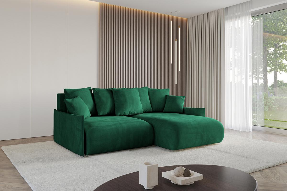 ECKSOFA Ottomane rechts ONESK-L -v1 216x177x72 Dunkelgrün Velours - Dunkelgrün, Holzwerkstoff/Kunststoff (177/216cm) - ALTDECOR