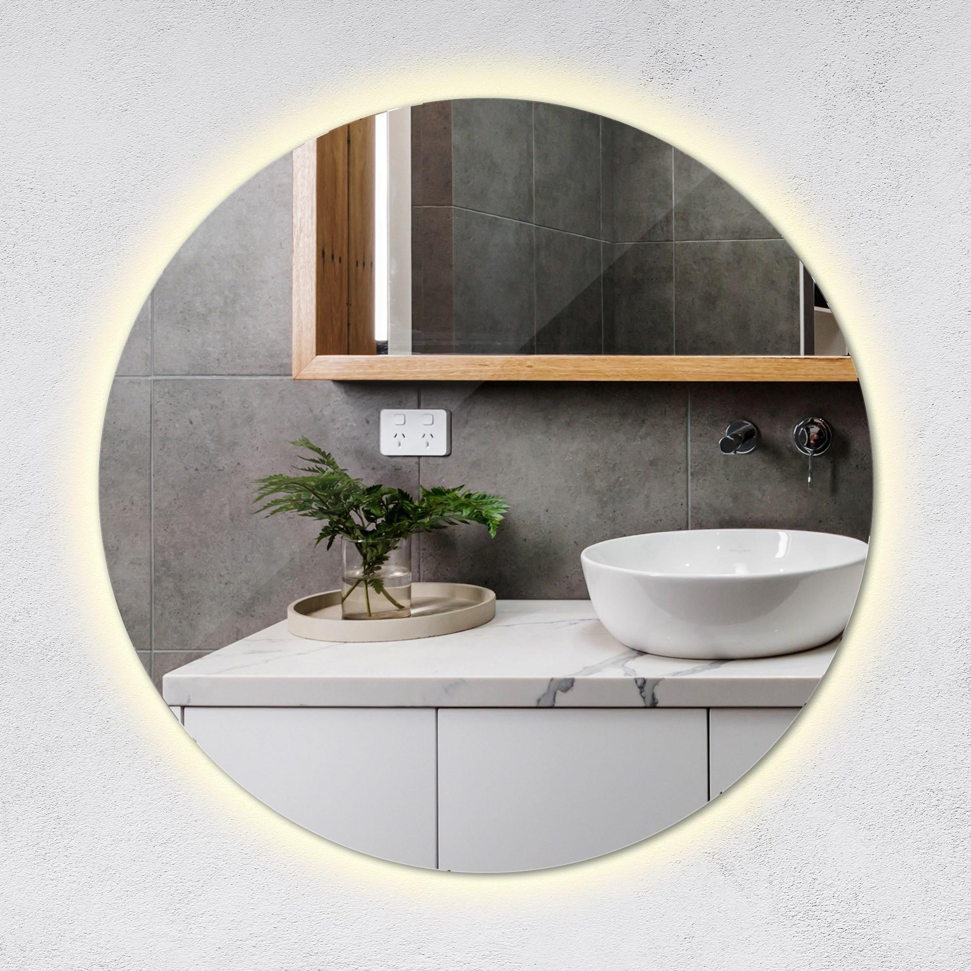 LED SPIEGEL 90 cm Runder Warmweiß 3000 K - Blaugrau, Glas (90/90/2.4cm) - TULUP