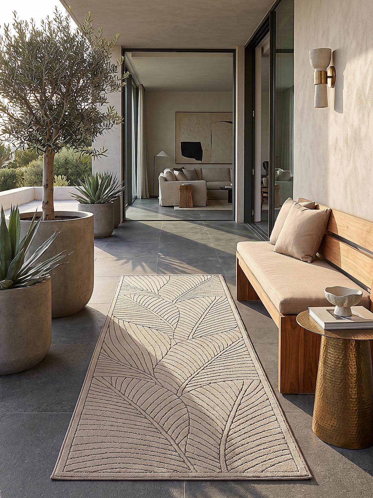 LÄUFER Outdoor, Fußbodenheizung-geeignet, mit Blattmotiv, ENGADIN in Beige, 80 x 150 cm - Beige, Textil (80/150cm) - KADIMA DESIGN