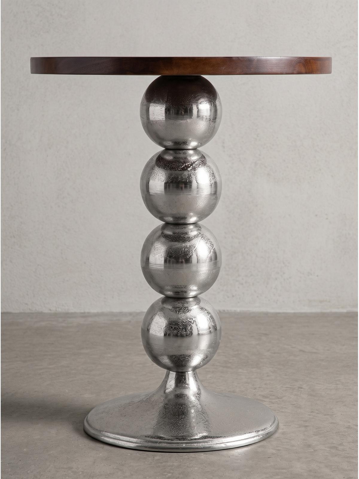 BEISTELLTISCH AMANTEA, Mango Massivholz, Braun-Silber, Ø 50 x 61,5 cm - Silberfarben/Sheeshamfarben, Holz/Metall (50/50/61.5cm) - KADIMA DESIGN