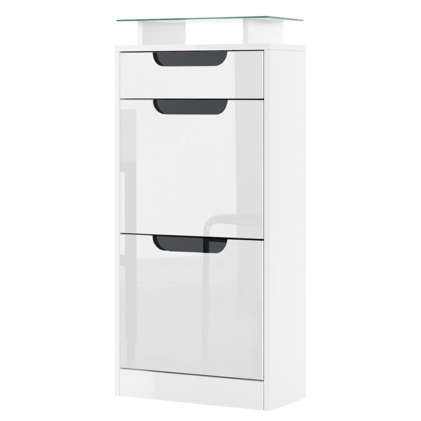SCHUHSCHRANK Fiesta Weiß Hochglanz / Schwarz Hochglanz - Weiß Hochglanz, Holzwerkstoff (46/104/23cm) - Vladon