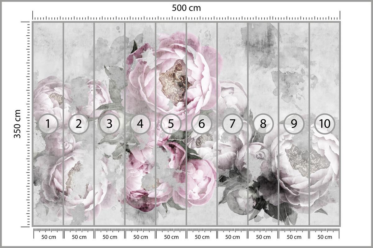 FOTOTAPETE für Küche Abstrakte Pink Pfingstrosen Beton Vintage 500x350 - Rosa/Grau, Papier (500/350cm) - Muralo