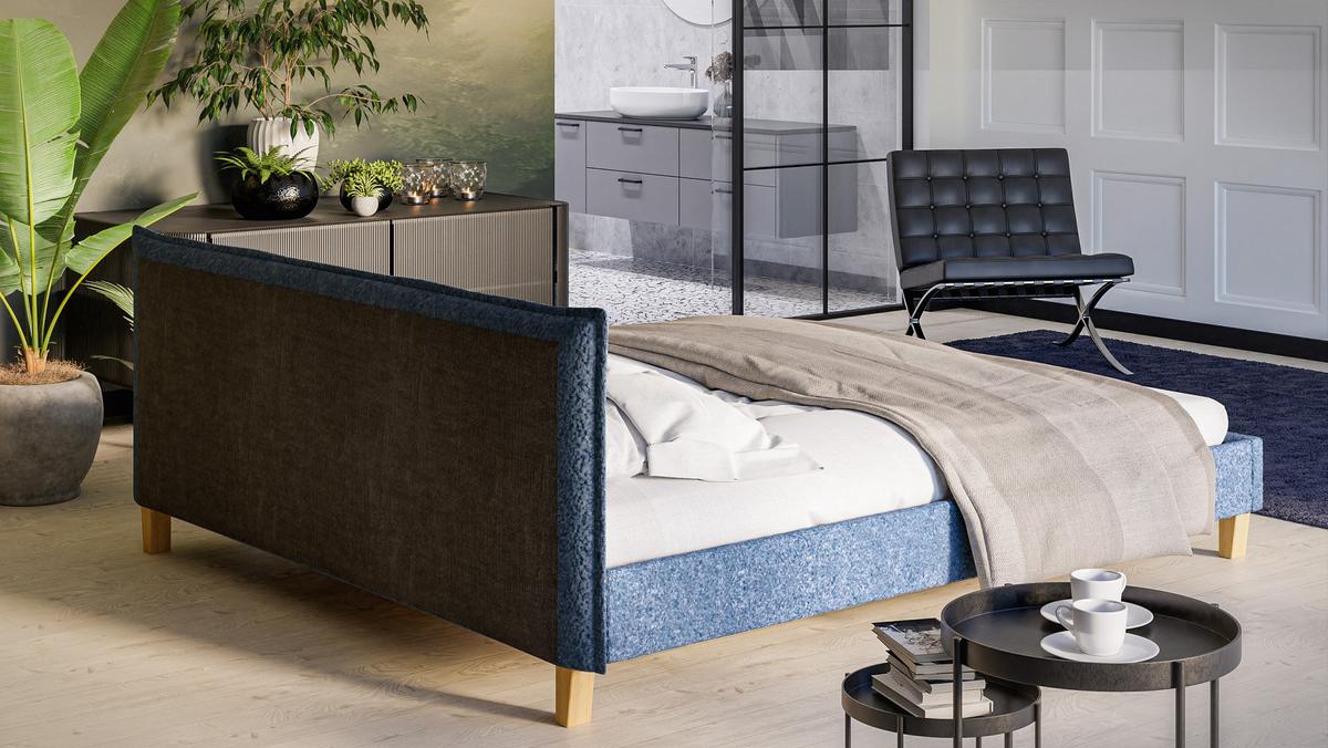 POLSTERBETT Arles 180/200 cm Boucle Stoff - Blau/Hellbraun, Holz/Textil (180/200cm) - S-Style Möbel