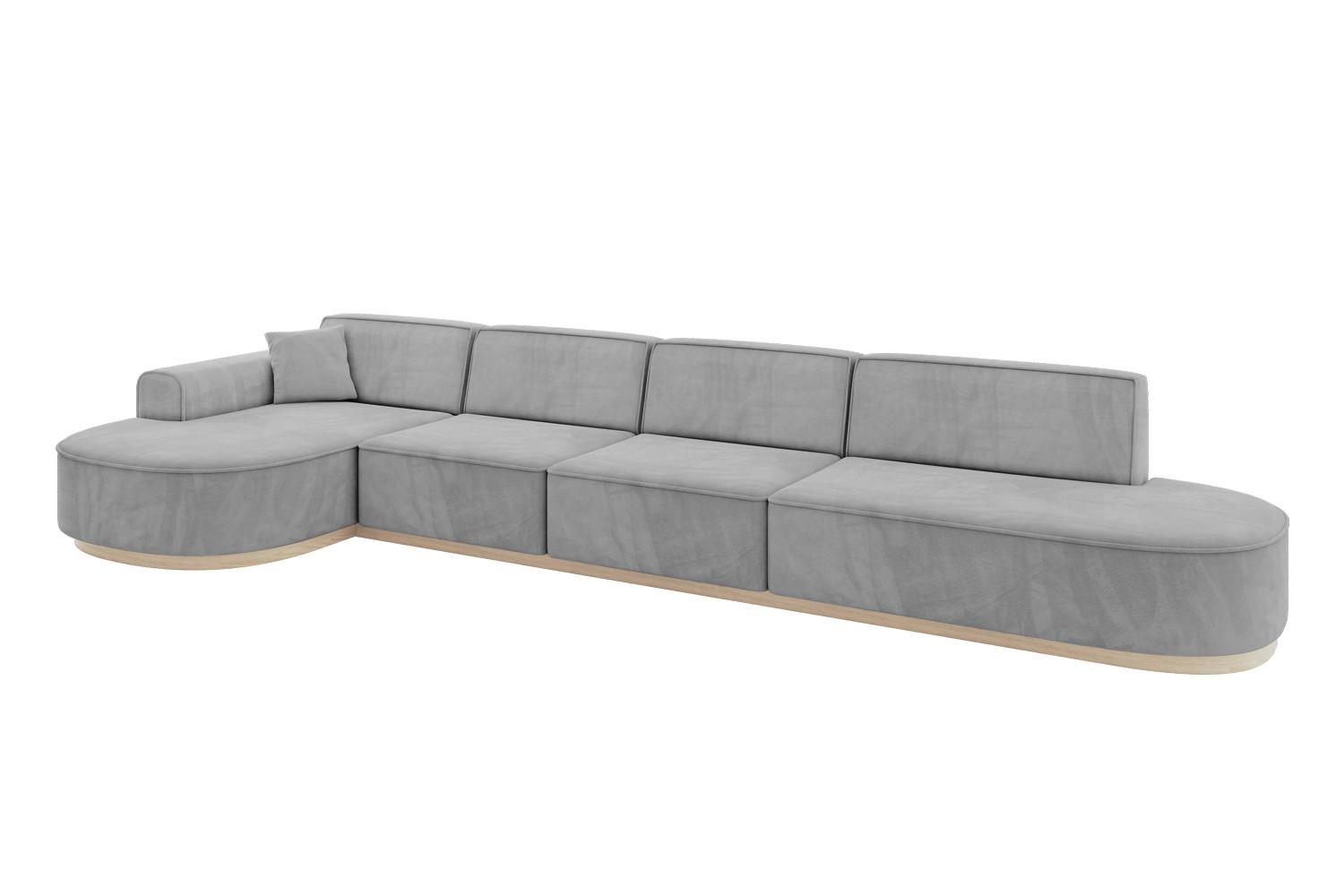 ECKSOFA Ottomane Links MARI-L3-v1 - 413x171x83 cm Grau Velours - Grau, Holzwerkstoff/Textil (413/171cm) - ALTDECOR
