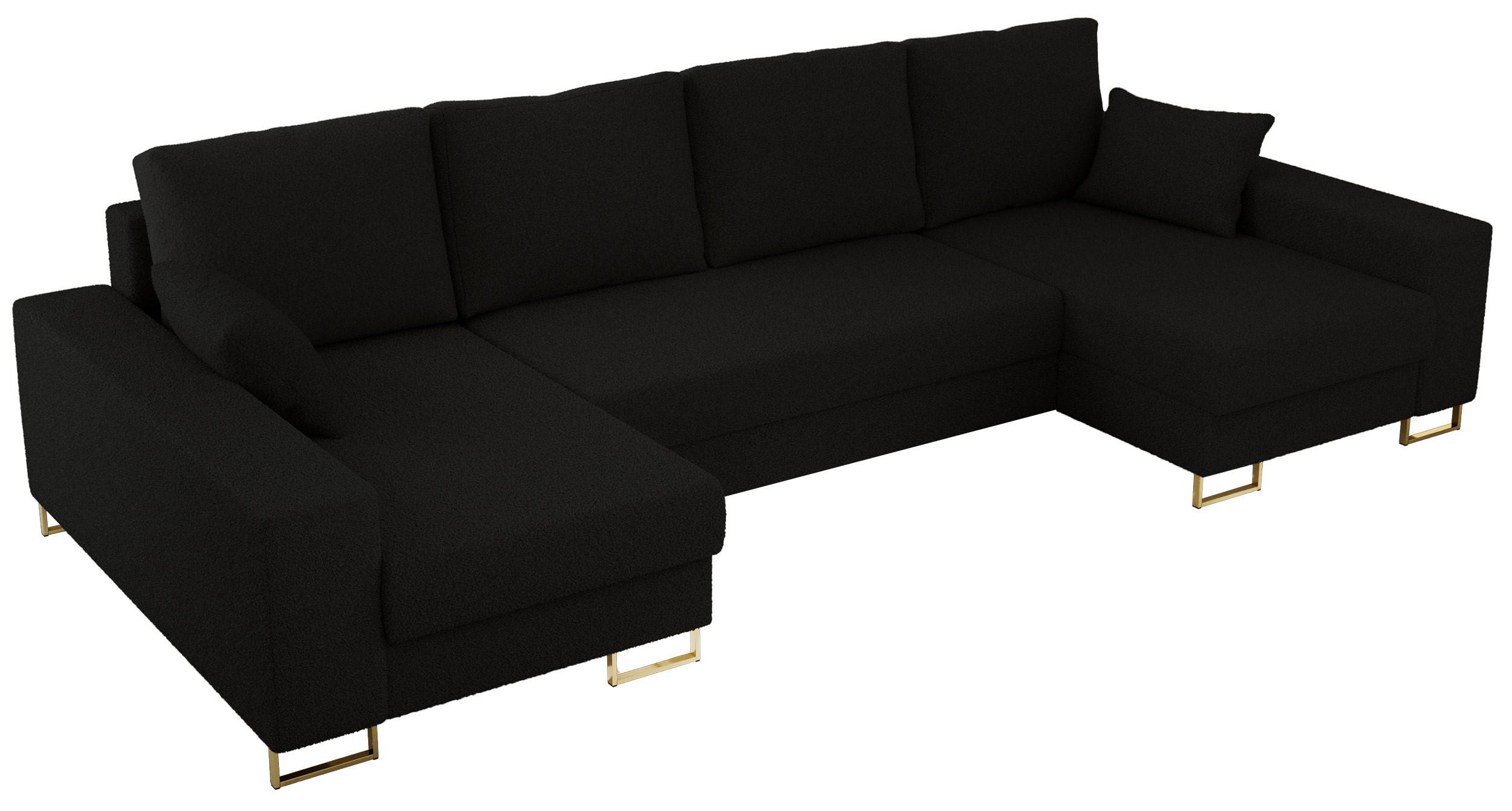 WOHNLANDSCHAFT DORIAN U Bouclé Schwarz - Goldfarben/Schwarz, Textil/Metall (312/85/138cm) - MKS