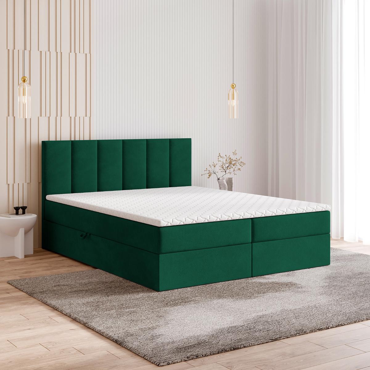 BOXBETT MERIL 140x200 cm mit Matratze und Topper - Grün - Grün, Holz (140/200cm) - MASSENO