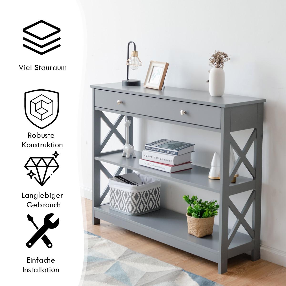 KONSOLENTISCH Grau - Grau, Holzwerkstoff (30/100/80cm) - COSTWAY