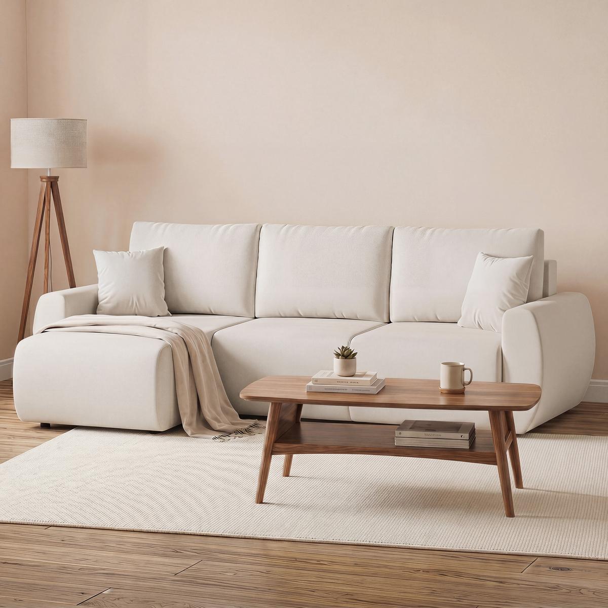 SCHLAFSOFA Veloursbezug Cremeweiß - Creme/Weiß, Holzwerkstoff/Kunststoff (140/86/250cm) - HOMCOM