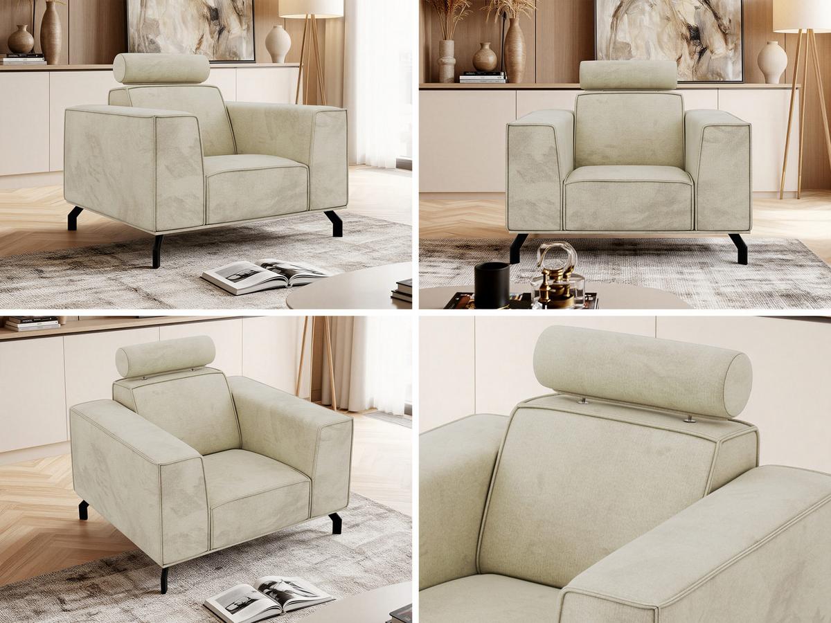 SESSEL VESANO - Beige Velvet - Beige/Schwarz, Textil/Metall (109/90/95cm) - MKS