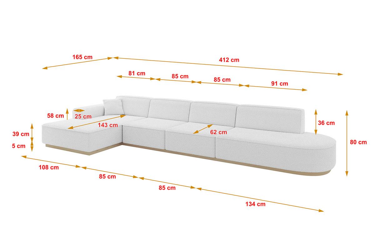 ECKSOFA Ottomane Links IREA-L3 - 412x165x80 cm Weiß - Weiß, Holzwerkstoff/Textil (412/165cm) - ALTDECOR