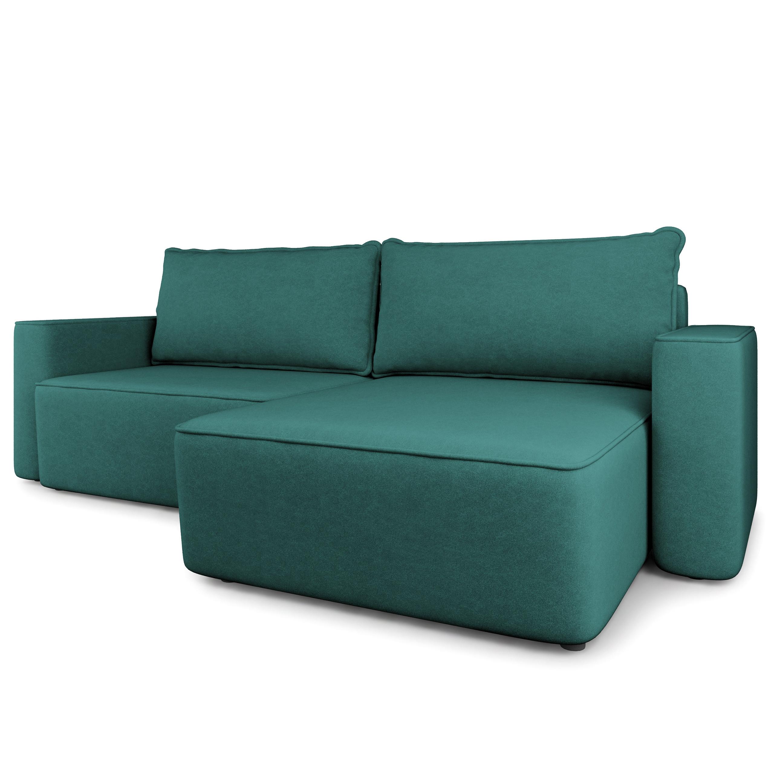 ECKSOFA BELISE CL Blau Veloursstoff mit Schlaffunktion - Türkis, Holz/Textil (252/162cm) - MASSENO