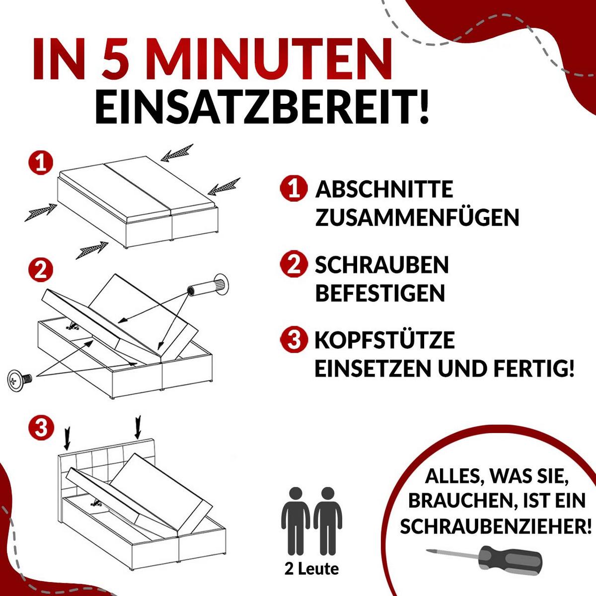 BOXBETT PREMIUM 10 140/200 Hellgrau Struktur - H4 - Hellgrau, Holz/Textil (140/200cm) - MKS