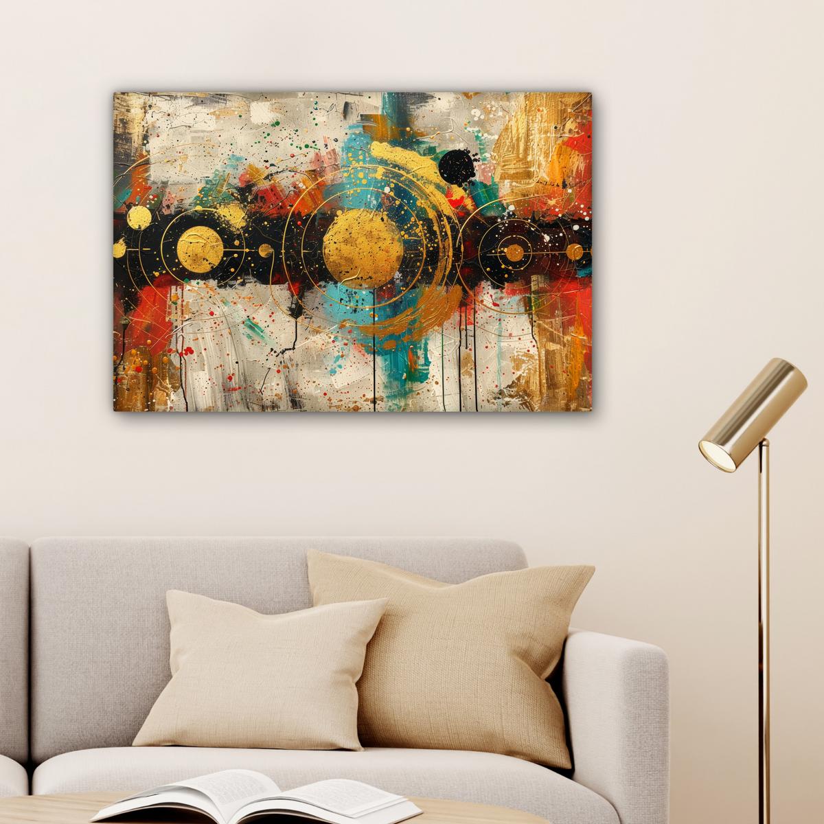 LEINWANDBILD Abstrakt - Kunst - Gold - Modern Gemälde 60x40 cm - Multicolor, Textil (60/40cm) - MuchoWow