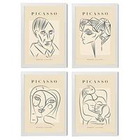 POSTER Set mit 4 PicassoSammlung von Linienporträts Ästhetische A4 Weißer Rahmen - Weiß, Papier (29.7/3cm) - Nacnic