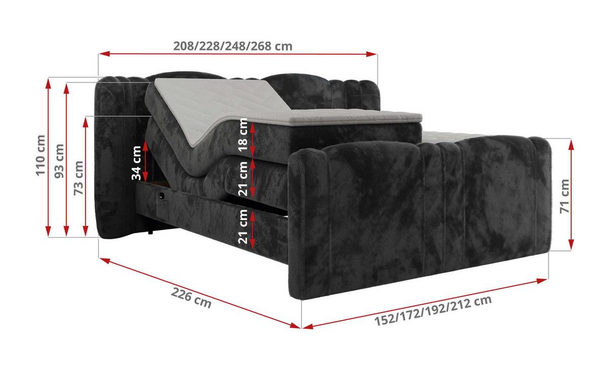 BOXBETT FORTINA 160/200 - Dunkelgrau Plüsch - H3 - Dunkelgrau, Holz/Textil (160/200cm) - MKS