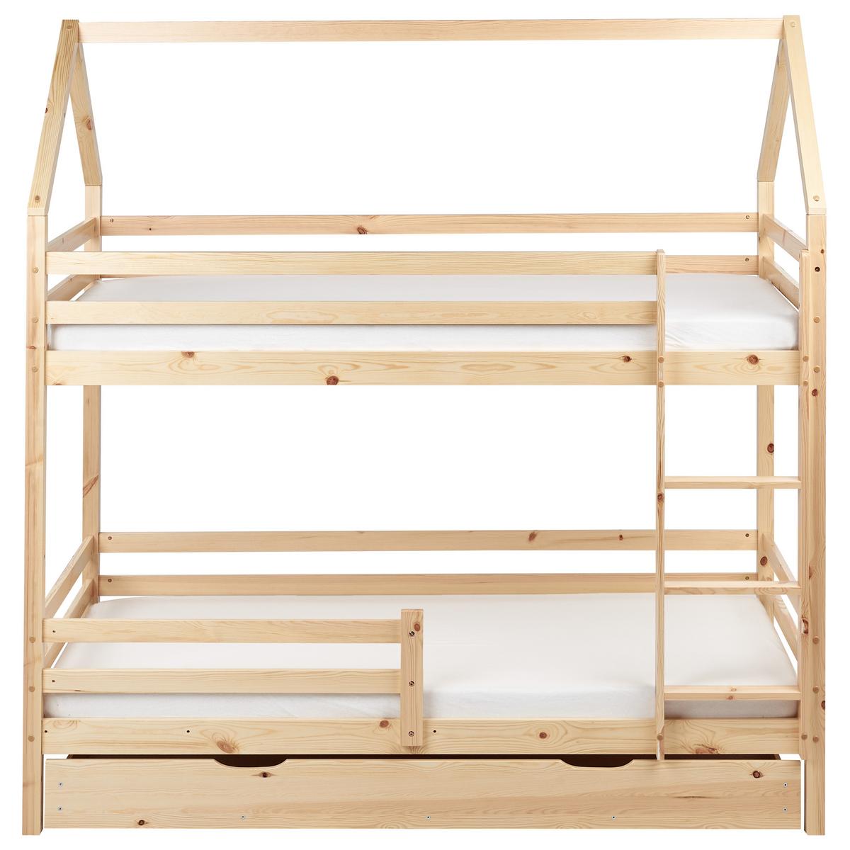 HOCHBETT mit Schaubladen 90x200 cm Braun Girgols - Hellbraun, Holz (90/200cm) - Beliani