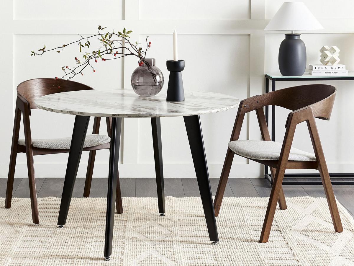 ESSZIMMERSTUHL 2er-Set Holzwerkstoff Dunkler Holzfarbton Yuba - Dunkelbraun, Holz/Textil (56/79/44cm) - Beliani