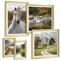 BILDER SET 5er Set - 50x50 cm & 20x30 cm & 40x60 cm Goldrahmen - Natur des Flusses White Horses - Goldfarben, Kunststoff (40/60cm) - TULUP