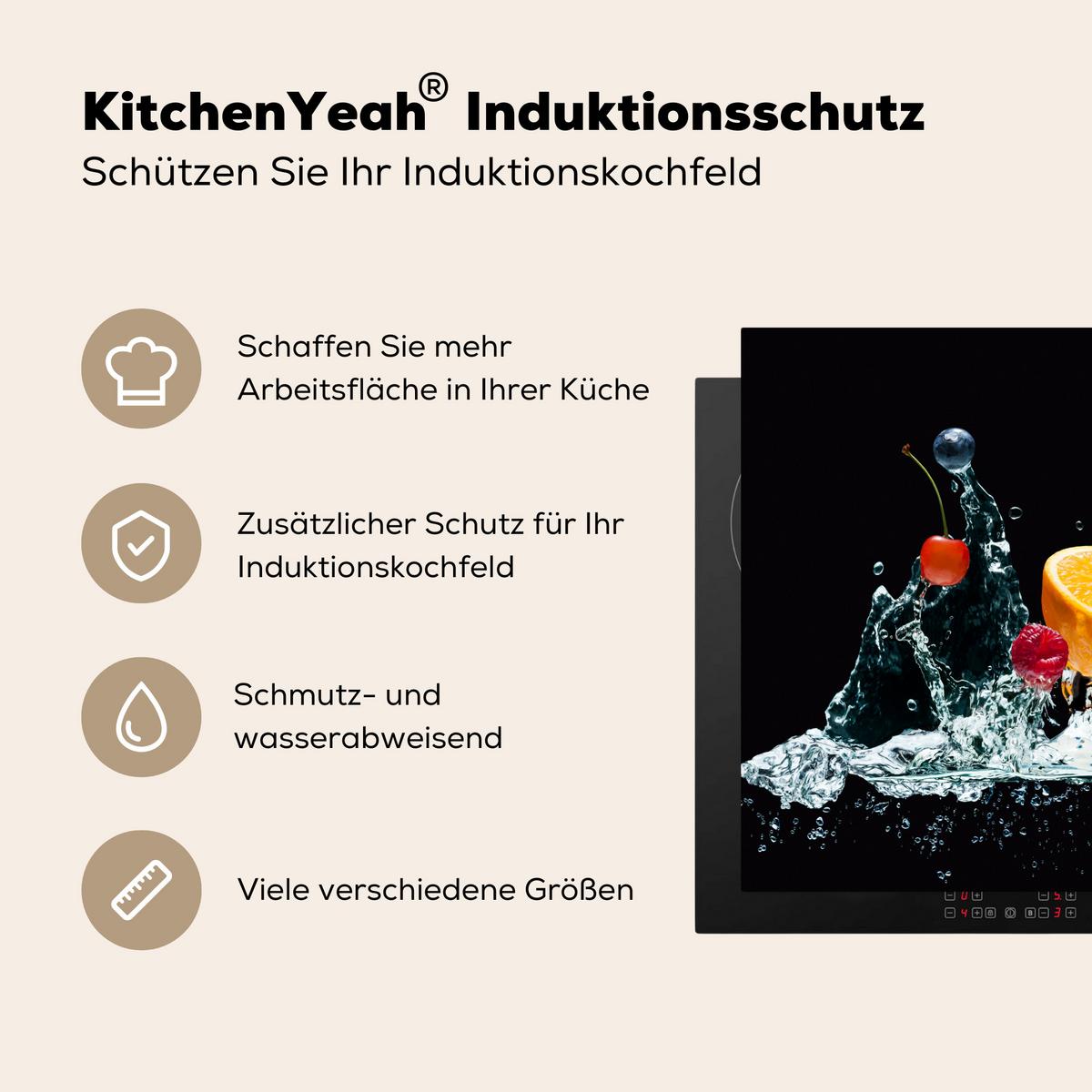 HERDABDECKPLATTE Wasser - Obst - Orange - Erdbeere - Kirsche - Schwarz Herdabdeckung Induktionsfeld 60x52 cm - Orange, Kunststoff (60/52/0.2cm) - MuchoWow