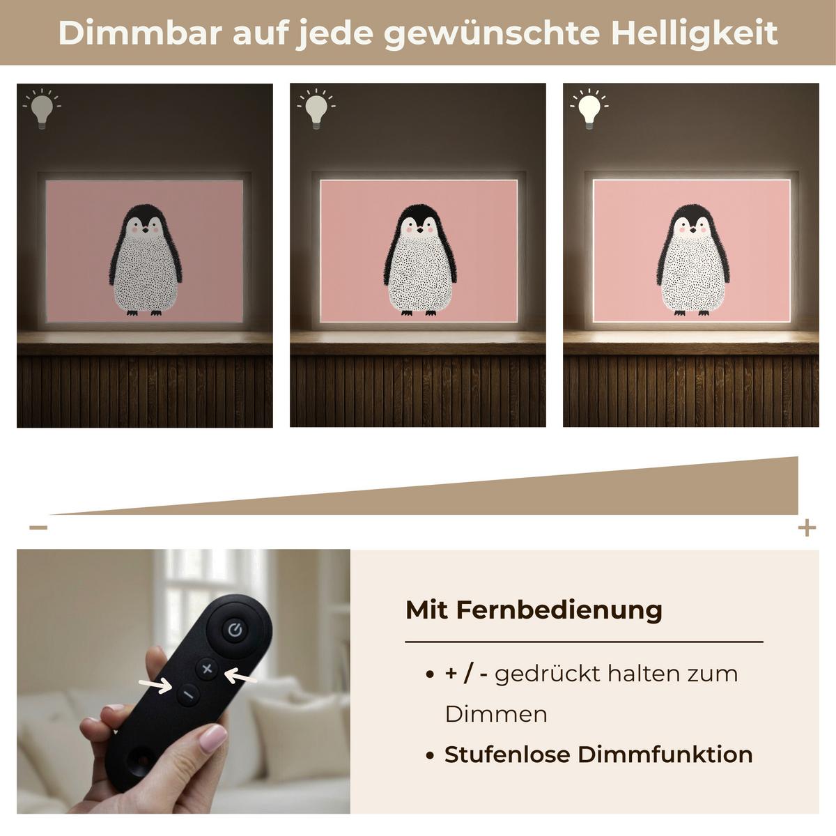 NACHTTISCHLAMPE MIT AKKU Pinguin - Punkte - Minimalistisch - Rosa 40x30 cm - Rosa, Holzwerkstoff (8/40/30cm) - OnlyWow