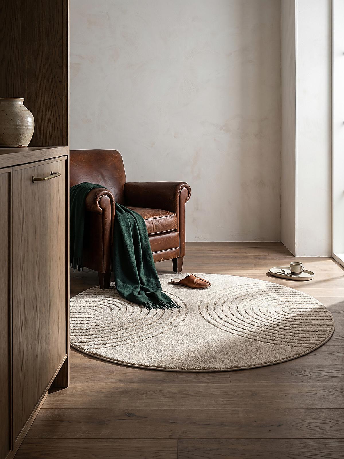 RUNDTEPPICH Geometrisch MUOTA Polypropylen Beige 120 x 120 cm - Beige, Textil (120/120cm) - KADIMA DESIGN