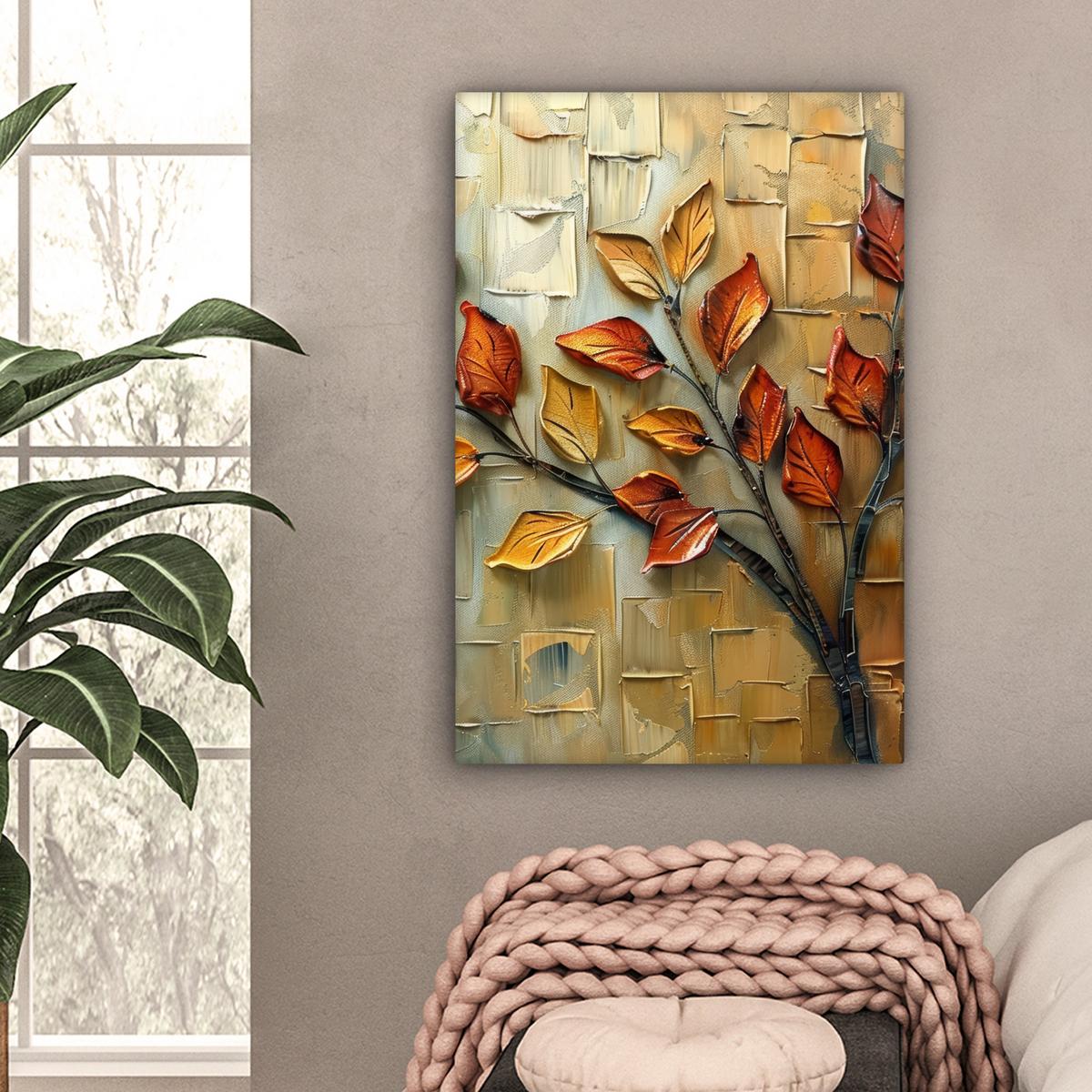 LEINWANDBILD Baum - Abstrakt - Natur - Kunst Wanddeko Schlafzimmer 60x90 cm - Goldfarben, Textil (60/90cm) - MuchoWow