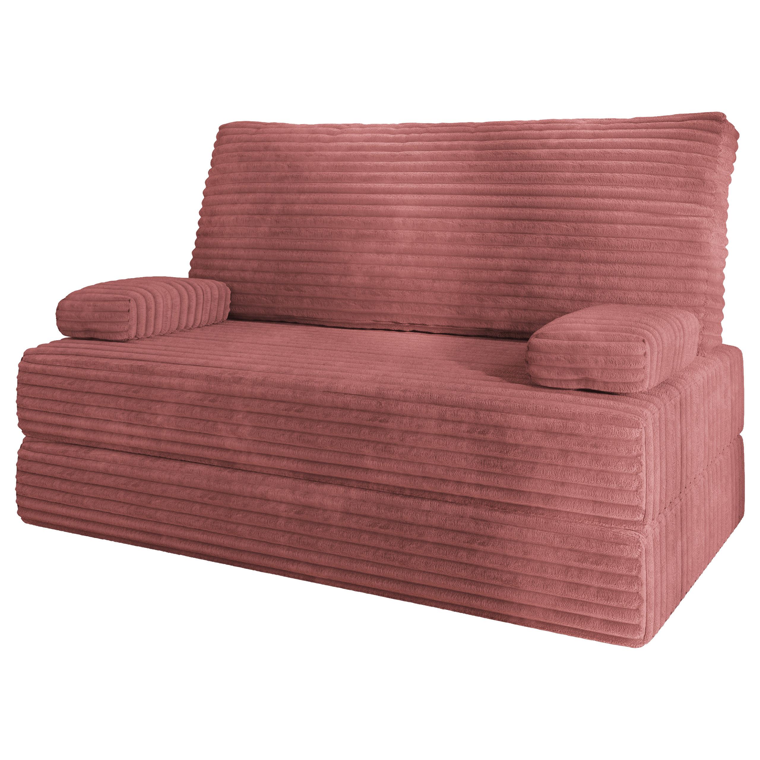 BETTSOFA LADIA aus Schaumstoff Kordstoff Rosa Schlaffunktion - Rosa, Textil (140/86/60cm) - MASSENO