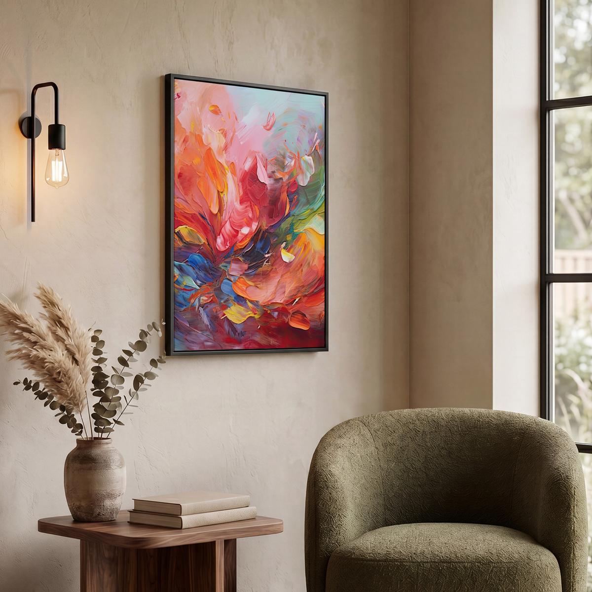 LEINWAND Bilder mit Rahmen - Ölgemälde - Kunst - Abstrakt - Farbenfroh - 50x70 - Altrosa, Textil (50/70cm) - MuchoWow
