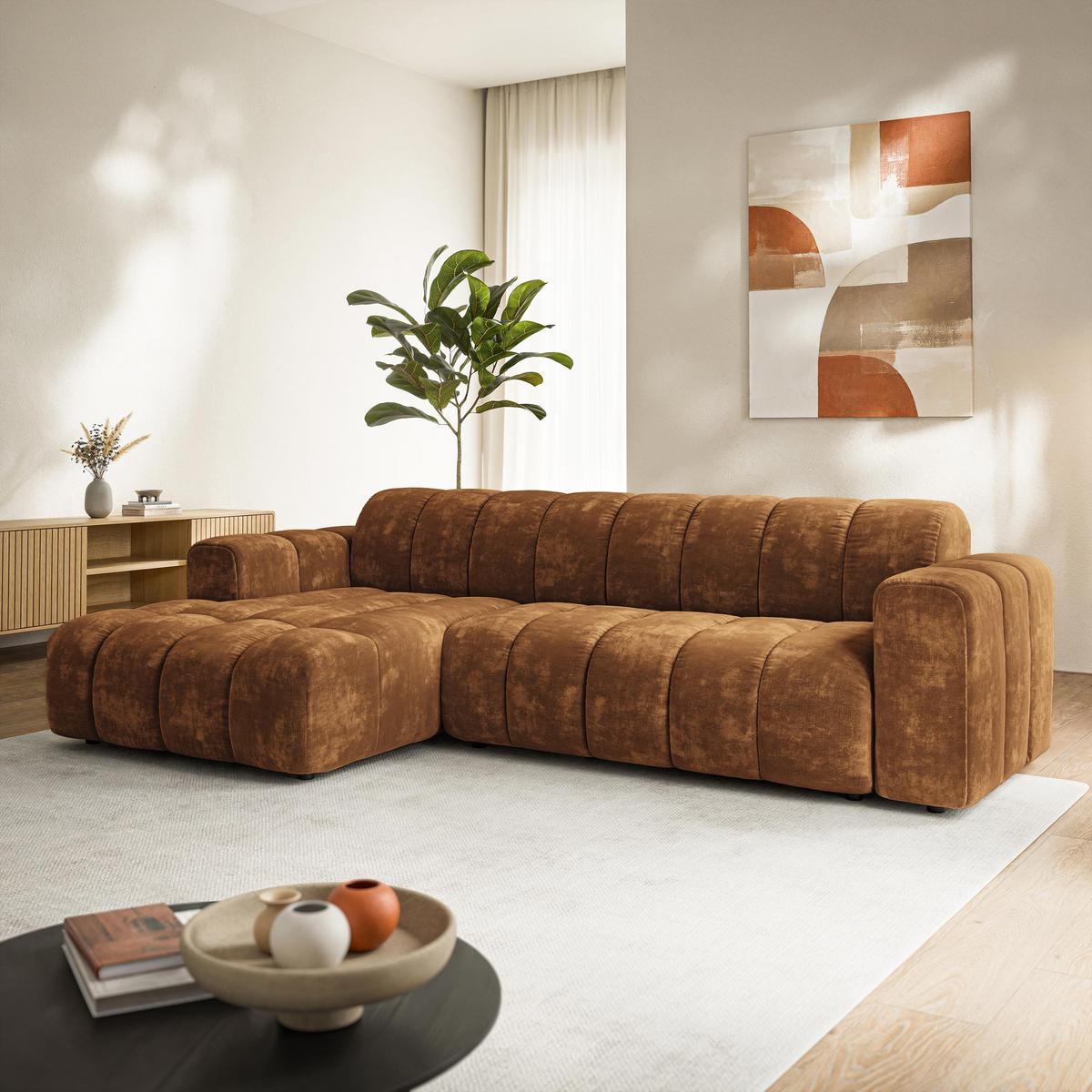 ECKSOFA SETIA LM L-S Hellbraun Chenille - Hellbraun, Holzwerkstoff (304/165cm) - MASSENO