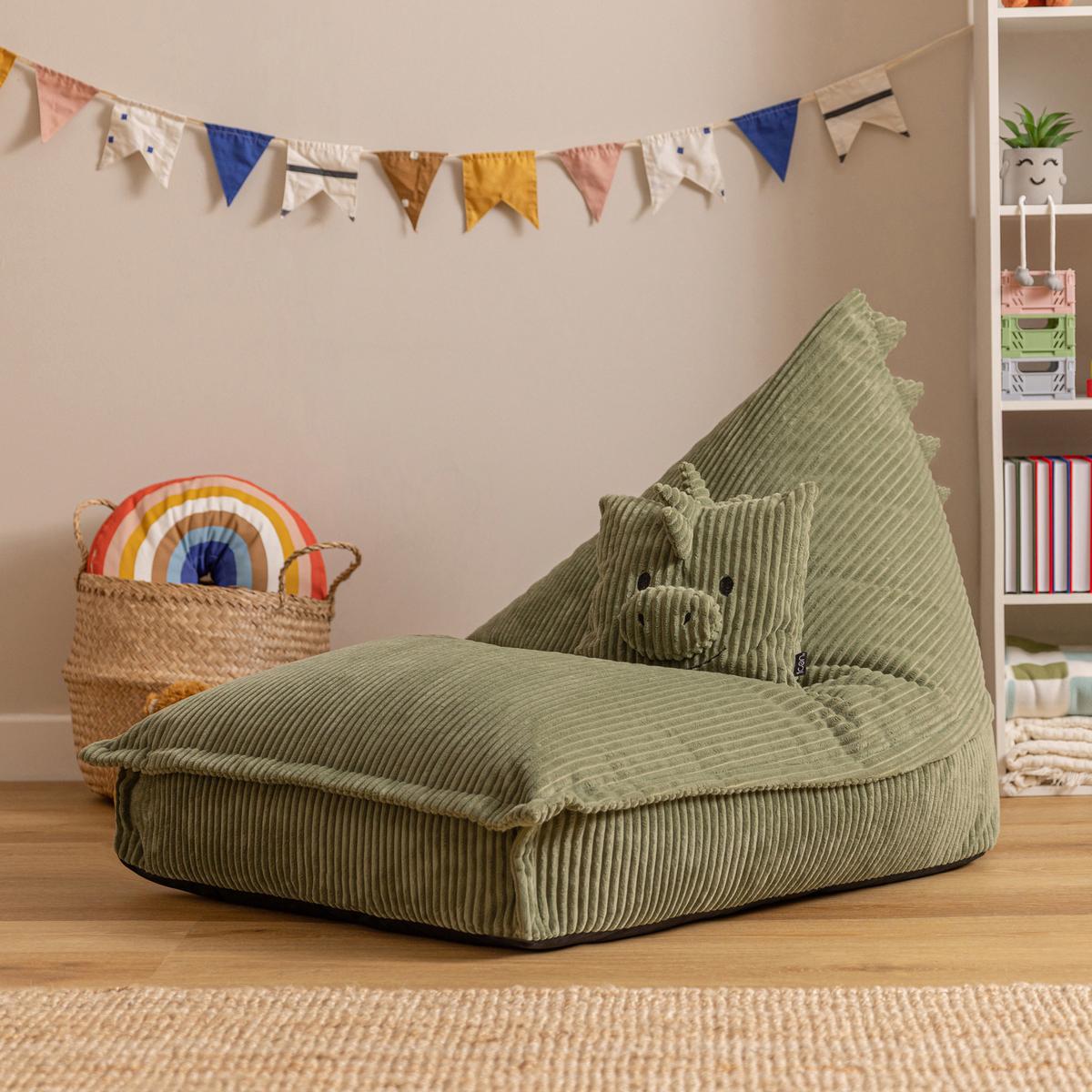 KINDERSITZSACK mit Kissen Dino Cord - Salbeigrün, Textil (72/66/102cm) - icon