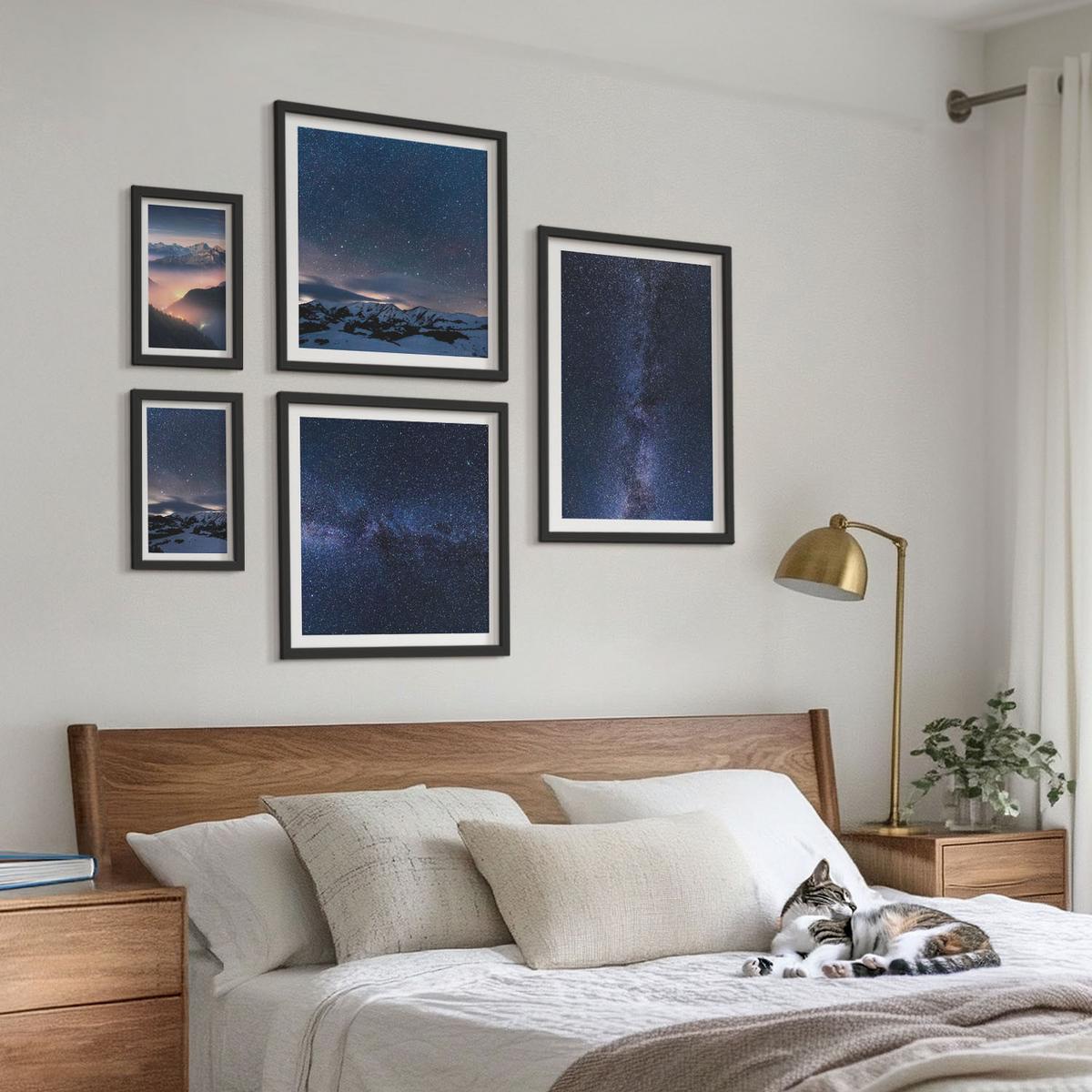 BILDER SET 5er Set - 50x50 cm & 20x30 cm & 40x60 cm Schwarzer Rahmen - Spiegelung der Felsen in Bergseen - Schwarz, Kunststoff (40/60cm) - TULUP