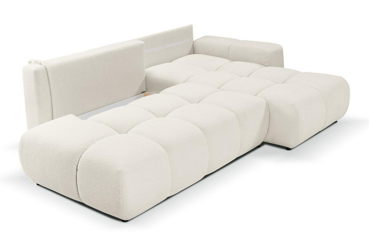 ECKSOFA DUCA L-S Creme Boucle-Stoff mit Schlaffunktion - Creme, Holz (266.5/266.5cm) - MASSENO