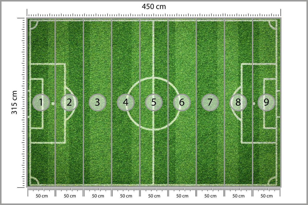 FOTOTAPETE für Jugendzimmer Stadion Vogelperspektive Rasen Feld 450x315 - Weiß/Grün, Papier (450/315cm) - Muralo