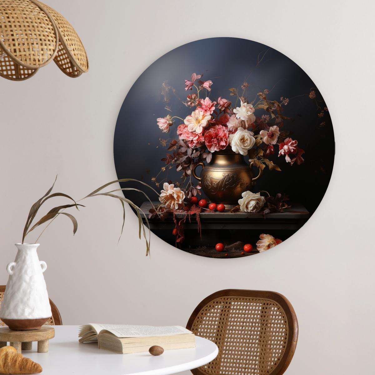 WANDBILD Stilleben - Blumen - Rosen - Blumenstrauß - Vase Wanddeko Schlafzimmer 60x60 cm - Dunkelbraun, Kunststoff (60/60cm) - MuchoWow