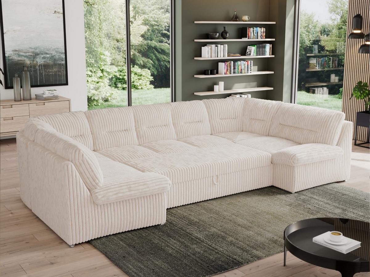 WOHNLANDSCHAFT MORBIDO U Beige Cord - Beige/Silberfarben, Textil/Metall (340/93/206cm) - MKS