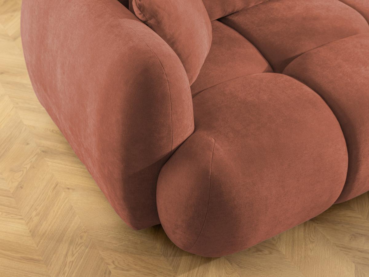 ECKSOFA Loretto aus natürlichem Terrakotta Webstoff mit Schlaffunktion, Bettkasten und tiefen Steppungen in Bubble-Optik - Terracotta/Schwarz, Holz/Kunststoff (275/180cm) - S-Style