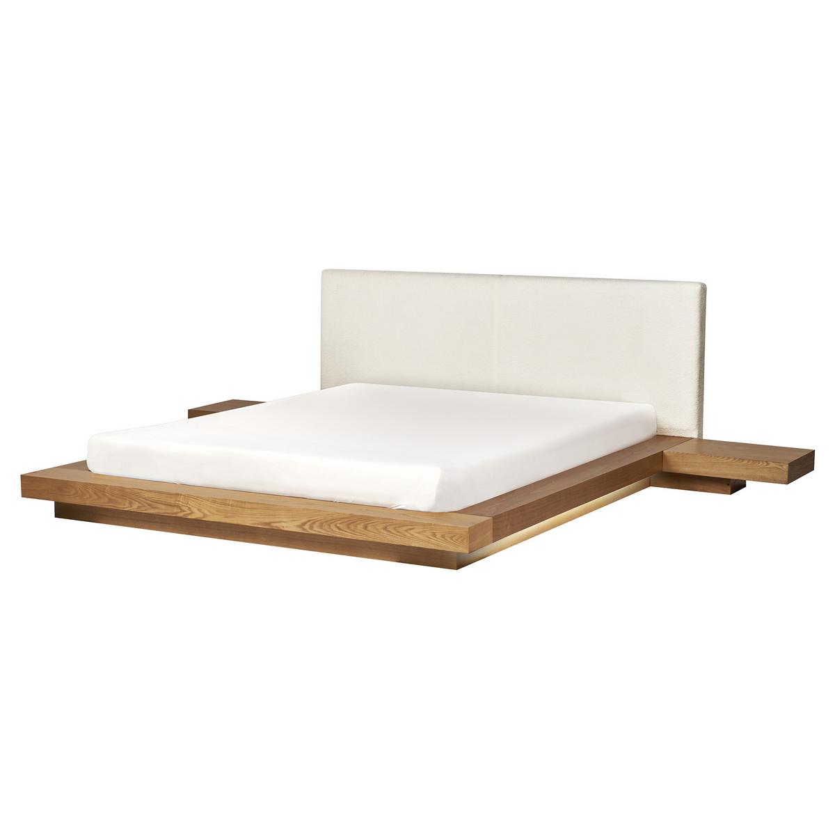 BETT mit LED 160/200 cm MDF-Platte Hellbraun Zen - Hellbraun, Holz (160/200cm) - Beliani