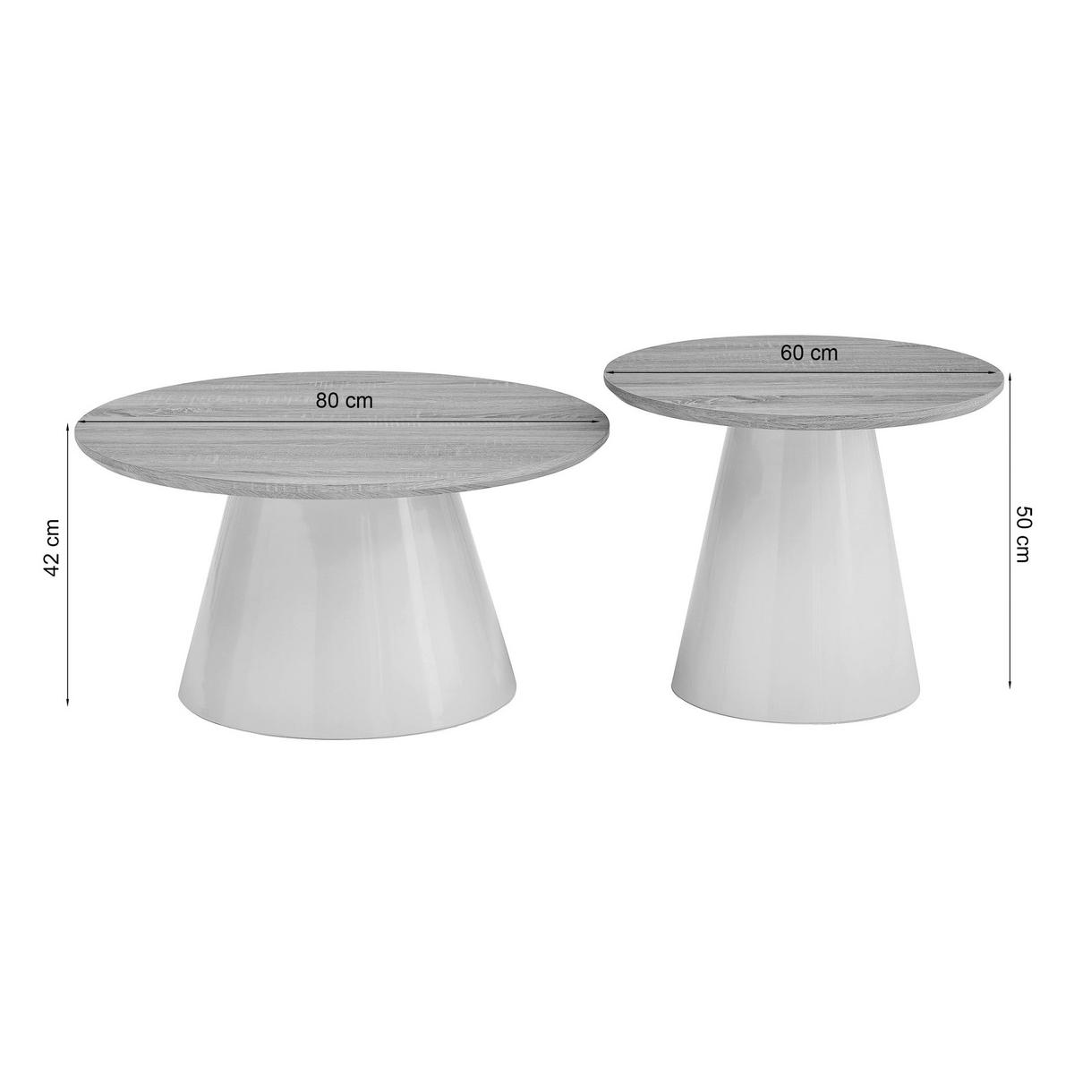 COUCHTISCH-SET Lunnea 80 cm - Eichefarben/Creme, Holzwerkstoff/Metall (80/80/42cm) - Selsey