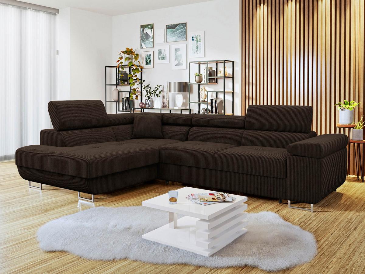 ECKSOFA Torezio Cord, Seite: Links - Nussbaumfarben, Holz/Textil (274/203cm) - MIRJAN24