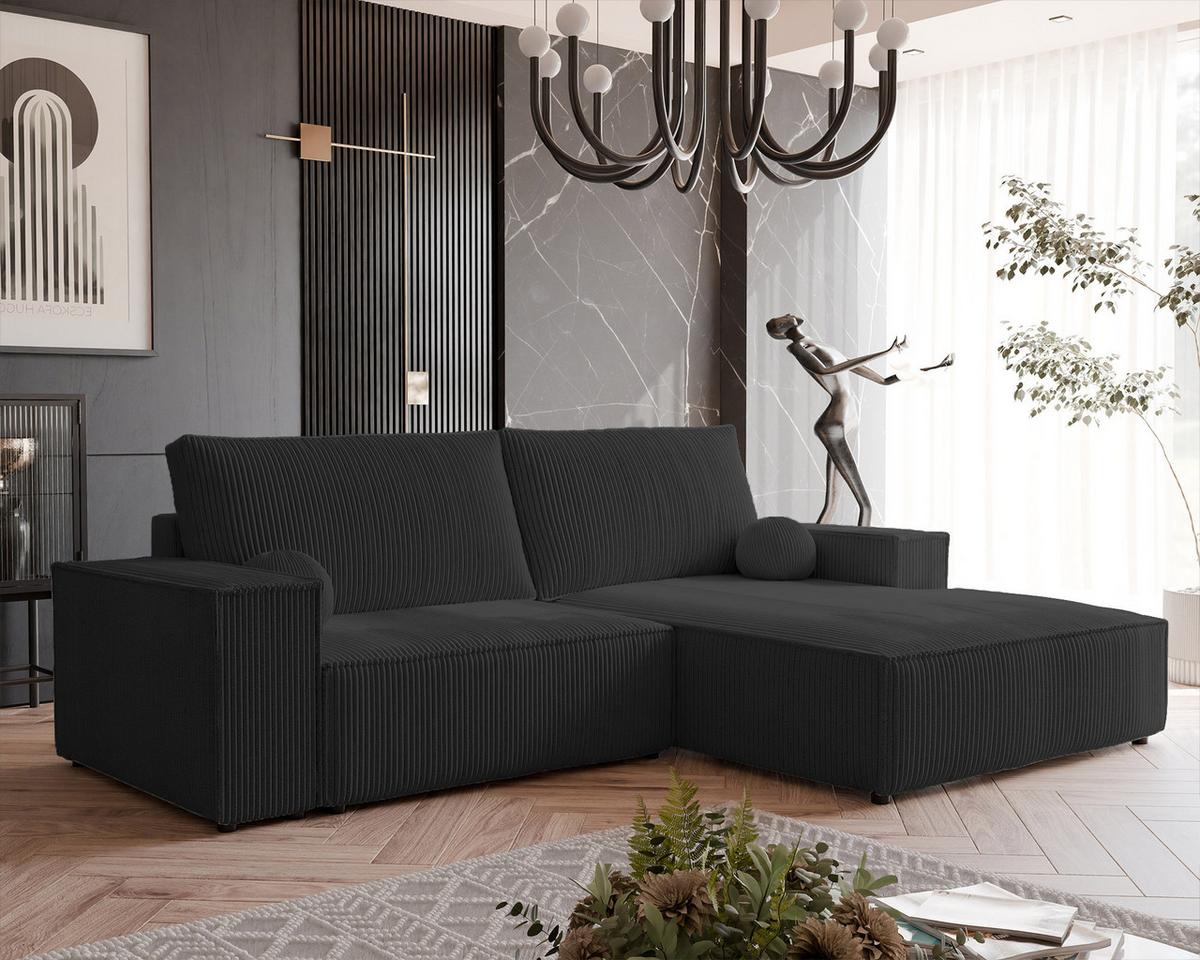 ECKSOFA HUGO Rechts, mit Schlaffunktion und Bettkasten, Anthrazit - Anthrazit, Textil (255/148cm) - Idohome